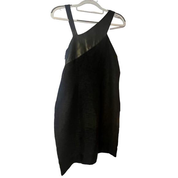 Helmut Lang Leather Accent Mini Tank Dress •2• Black Zippered Warped Suiting - Picture 4 of 14